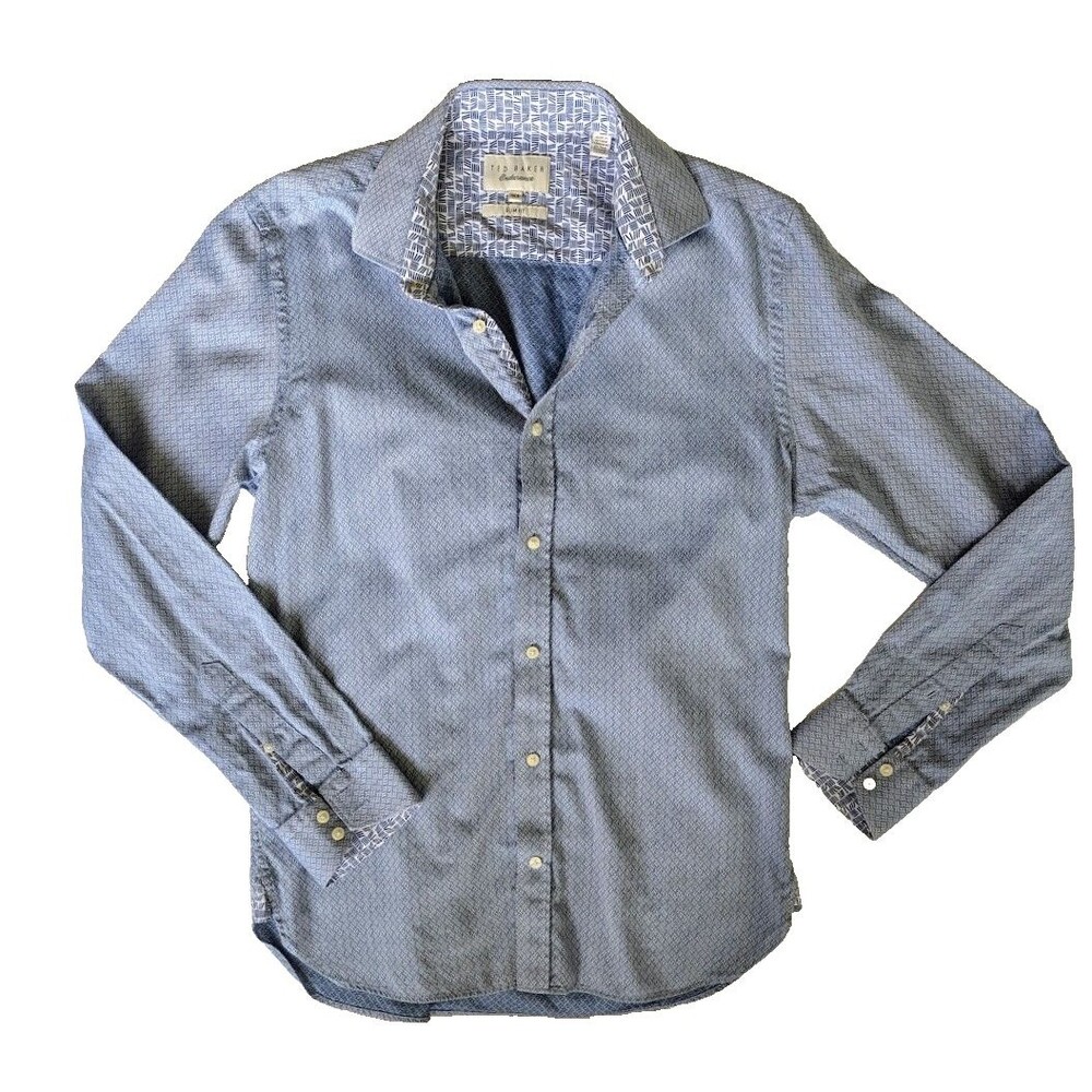 Ted Baker Endurance Slim Fit Dress Shirt 15.5 Blue Flip Cuff Cotton Shirt